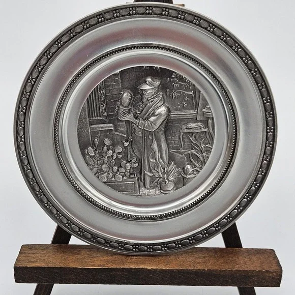 Vtg German Pewter (94% Zinc) Plate Adolf Griebjaber Depucting The Poor Poet - Picture 1 of 11